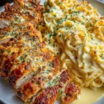 Delicious Creamy Garlic Parmesan Chicken Linguine dish served in a bowl