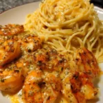 Creamy garlic shrimp spaghetti served in a bowl for a family dinner.