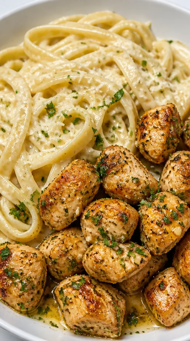 Easy Lemon Garlic Butter Chicken Bites with Linguine Recipe for Dinner