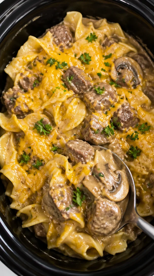 Easy Slow Cooker Amish Beef and Noodle Casserole Recipe for Two
