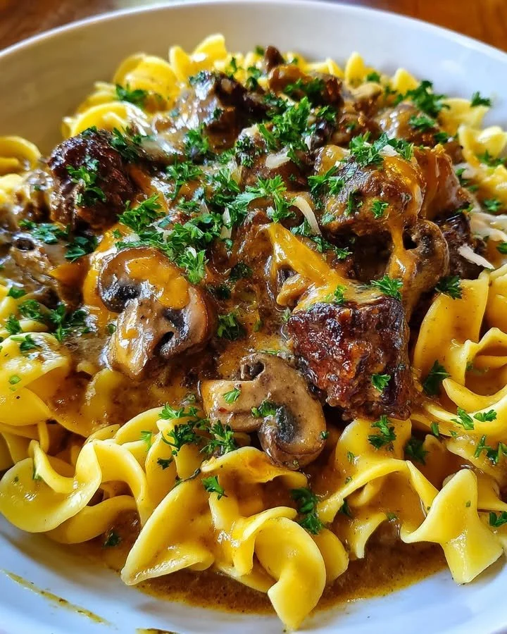 Easy Slow Cooker Amish Beef and Noodle Casserole Recipe for Two