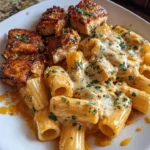 One Pot Cajun Chicken Rigatoni with melted mozzarella sauce in a creamy dish.