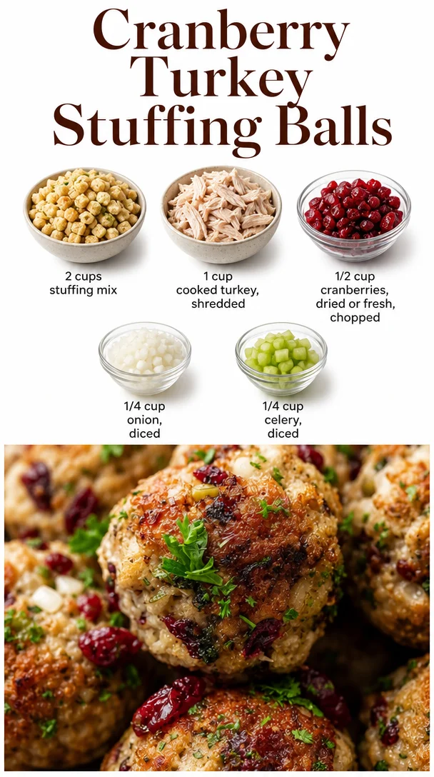 Delicious turkey stuffing balls with cranberry for a family dinner.