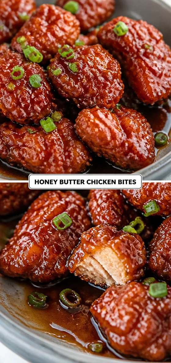 Plate of crispy honey butter chicken with sides, ready for dinner