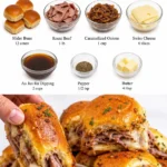 Easy French Dip Sliders with roast beef served on a platter