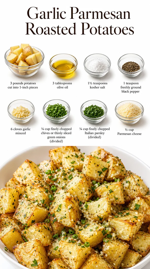 Delicious garlic parmesan roasted potatoes served in a bowl