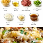Delicious Philly Cheese Steak Pasta garnished with peppers and cheese