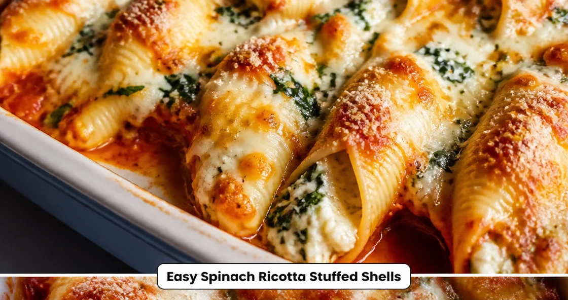 Delicious spinach ricotta stuffed shells baked with marinara sauce