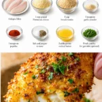 Baked Parmesan Crusted Tilapia served on a plate with herbs and lemon