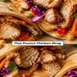 A delicious Thai Peanut Chicken Wrap served with fresh ingredients and peanut sauce.