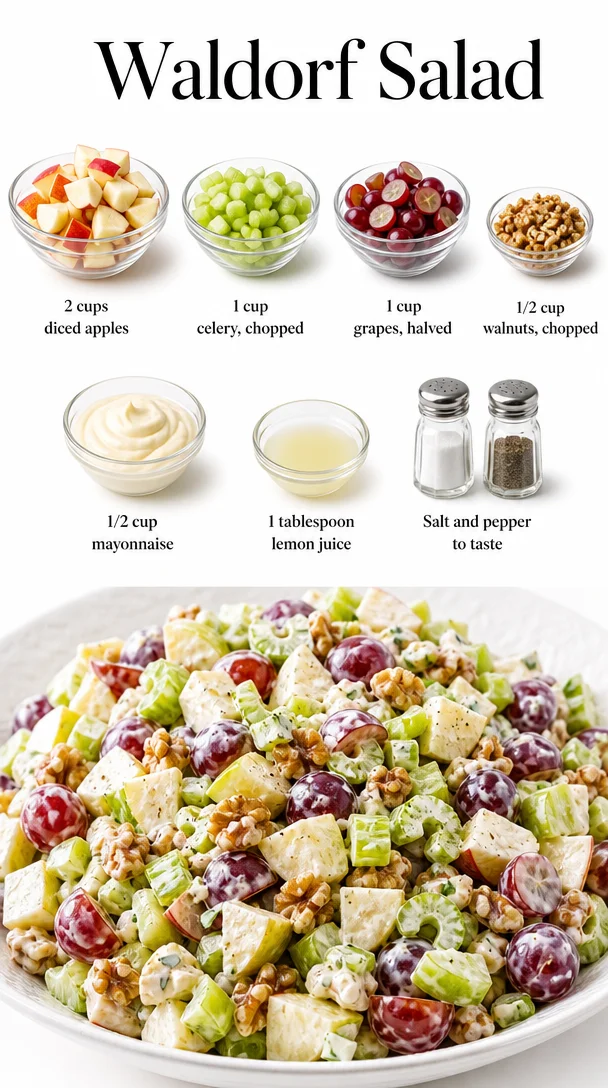 Delicious Waldorf Salad with apples, walnuts, and celery served in a bowl