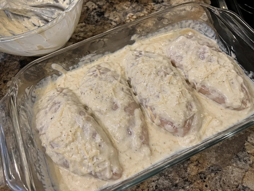 Caesar Chicken Bake with Creamy Parmesan Sauce