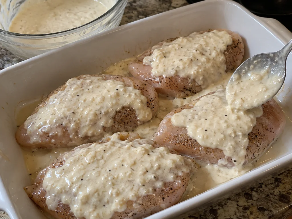 Caesar Chicken Baked with Creamy Parmesan Sauce