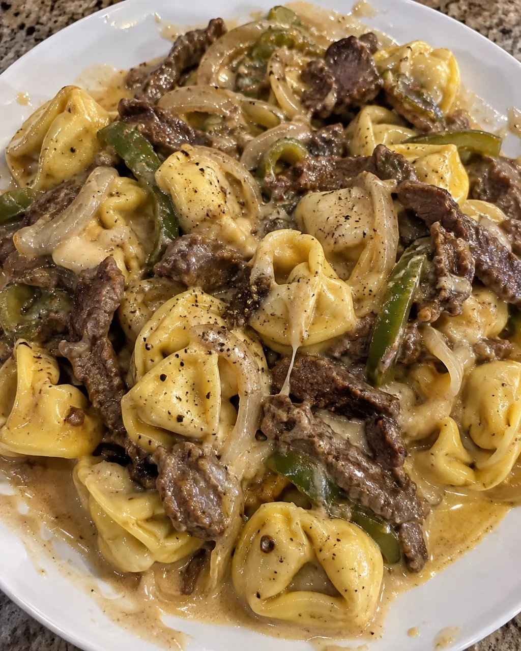 Cheesesteak Tortellini in Creamy Provolone Sauce