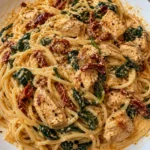 Chicken Spinach Spaghetti with sun-dried tomato cream sauce