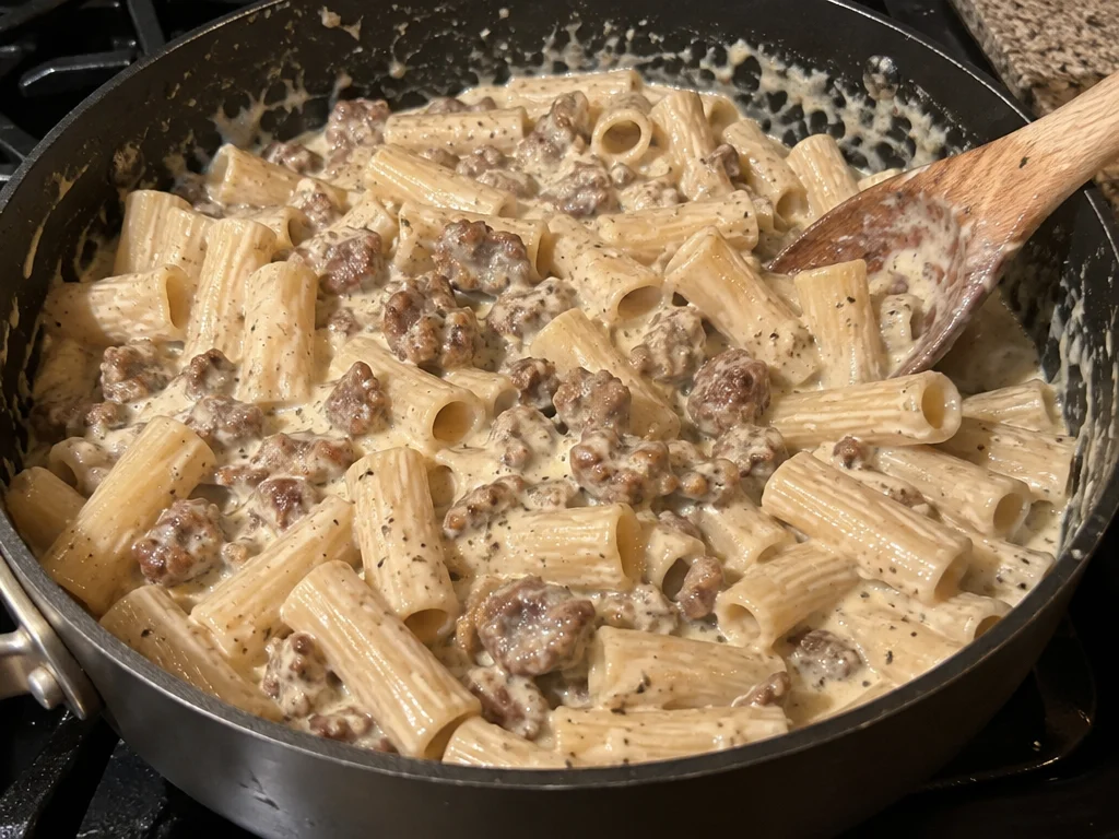 Creamy Alfredo Rigatoni with Roasted Garlic Sausage