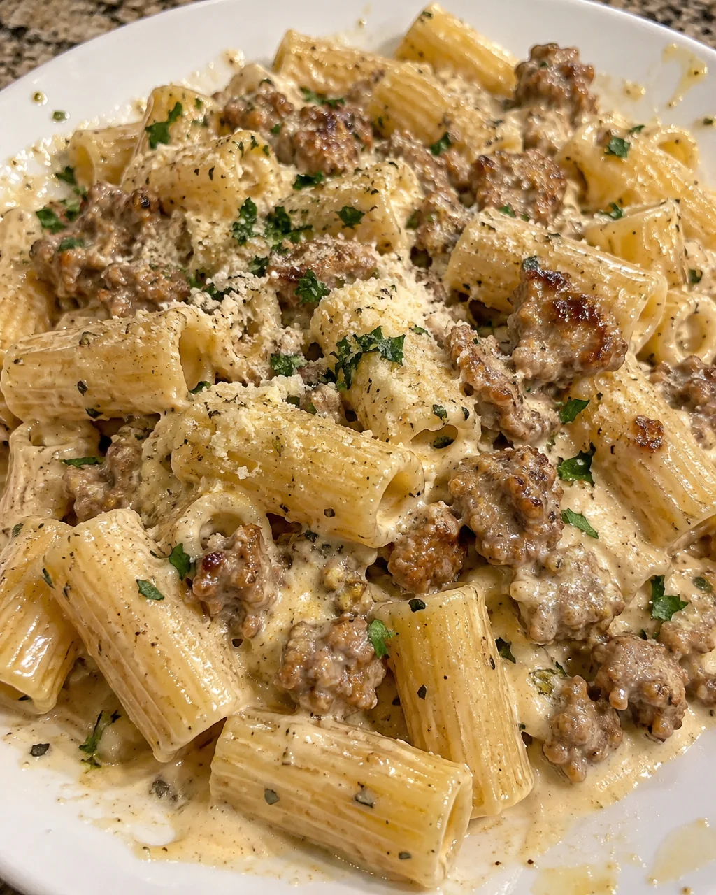 Creamy Alfredo Rigatoni with Roasted Garlic Sausage