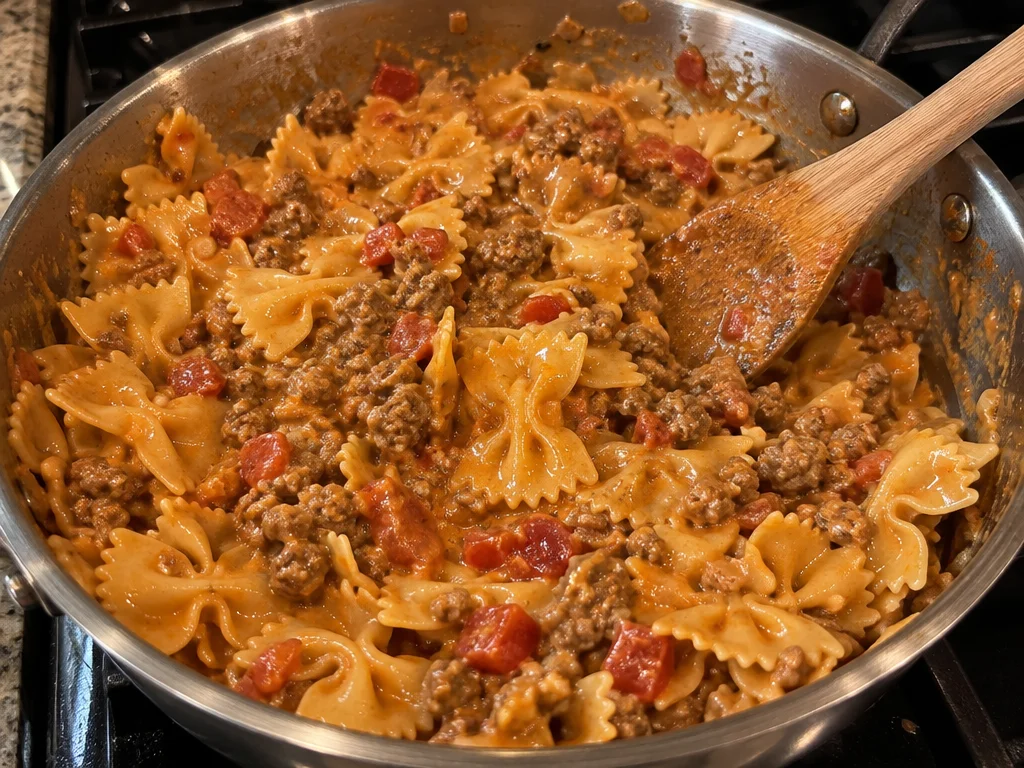 Creamy Bowtie Pasta with Ground Beef