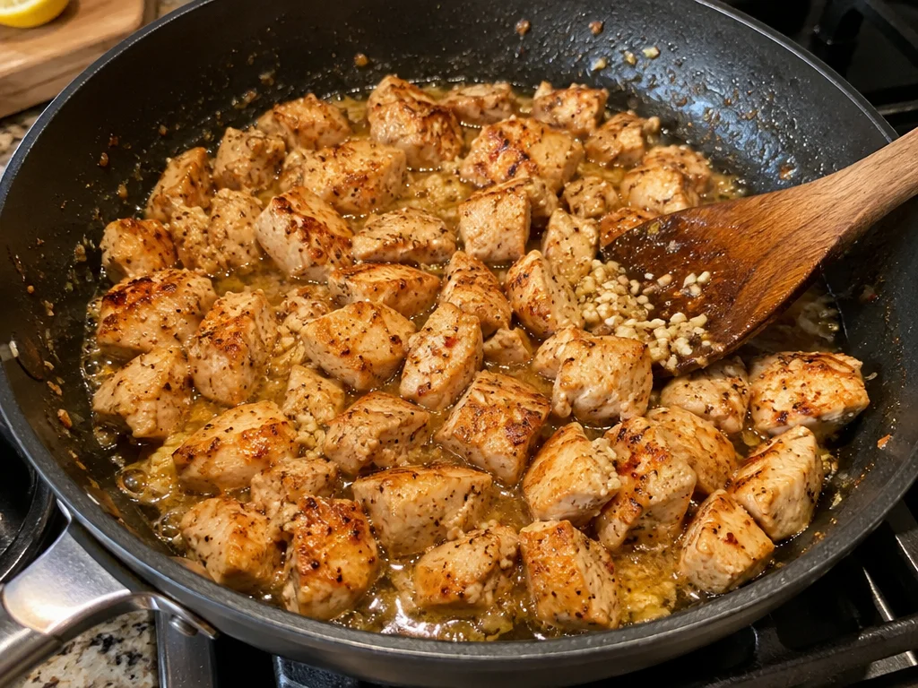 Creamy Bowtie Pasta with Lemon Garlic Chicken Bites