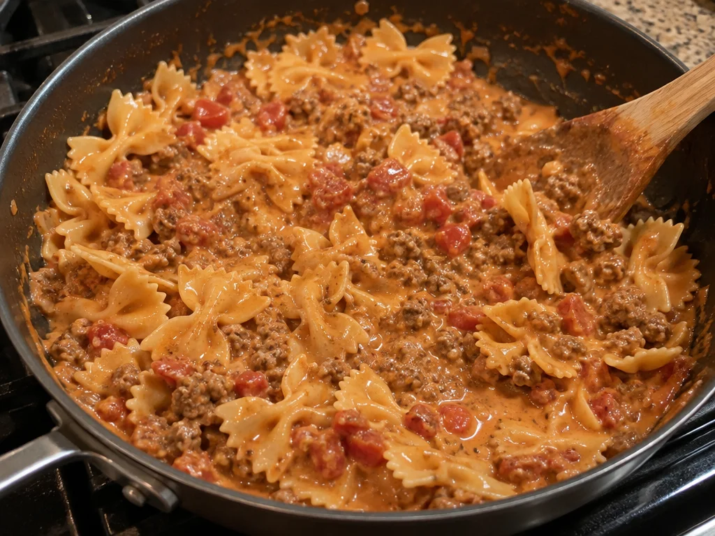 Creamy Ground Beef Bowtie Pasta