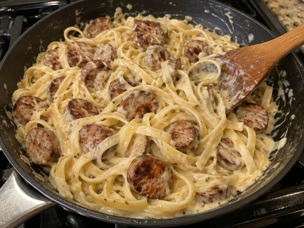 Creamy Parmesan Pasta with Garlic Butter Sausage Bites