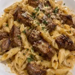 Creamy Parmesan Penne with Cajun Steak Bites dish