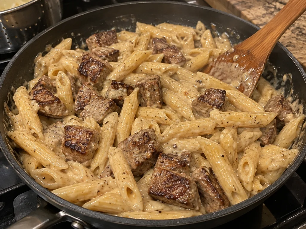 Creamy Parmesan Penne with Cajun Steak Bites