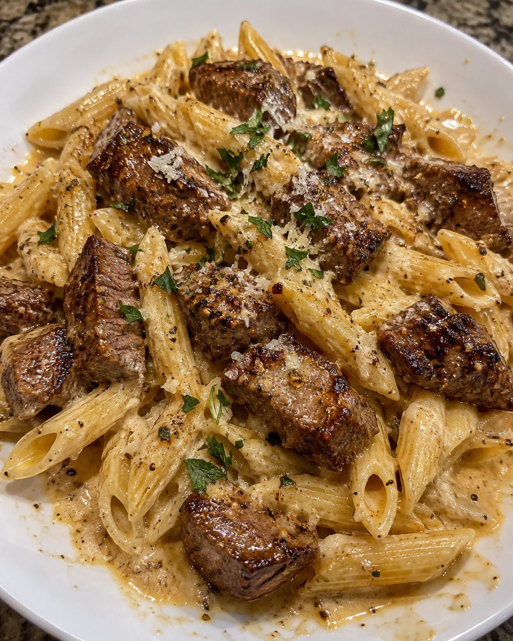 Creamy Parmesan Penne with Cajun Steak Bites