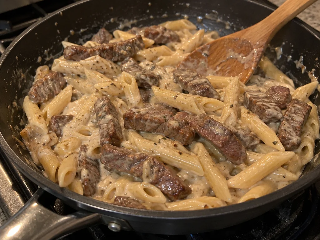 Creamy Penne with Garlic Parmesan Steak