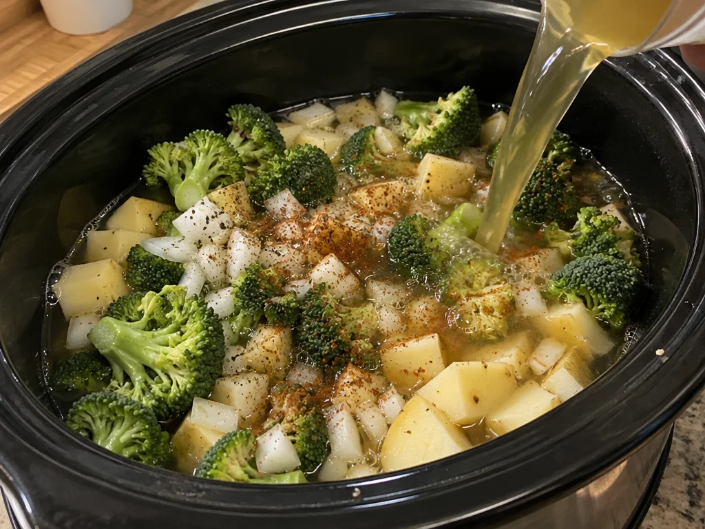 Crockpot Broccoli Potato Cheddar Soup
