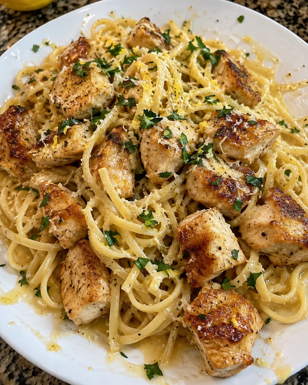 Lemon Parmesan Linguine with Garlic Butter Chicken Bites