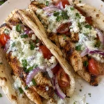Mediterranean chicken gyros served with creamy feta-tzatziki sauce