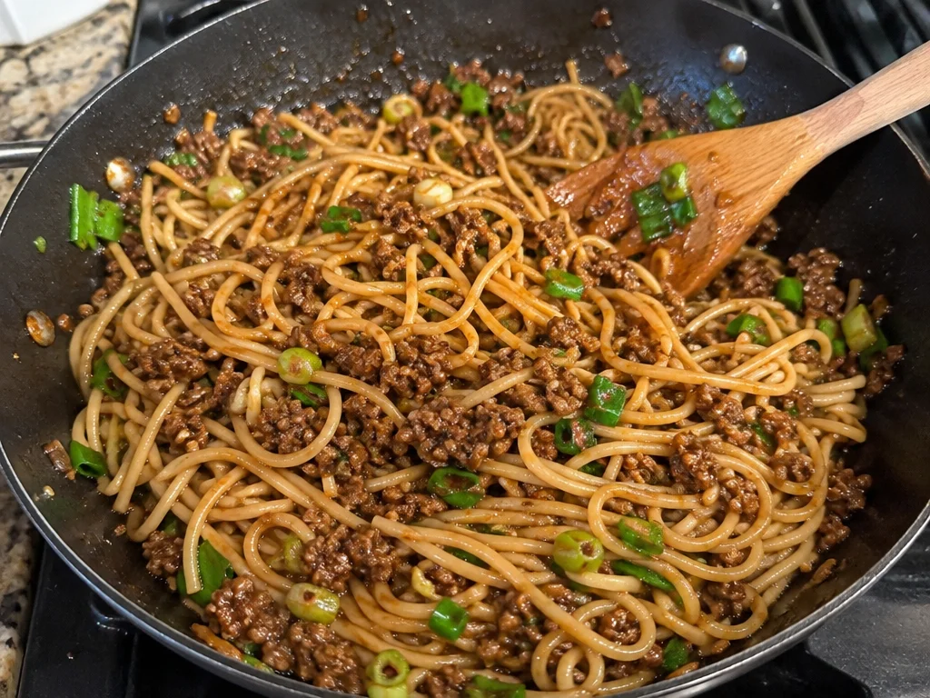 Mongolian Ground Beef with Noodles