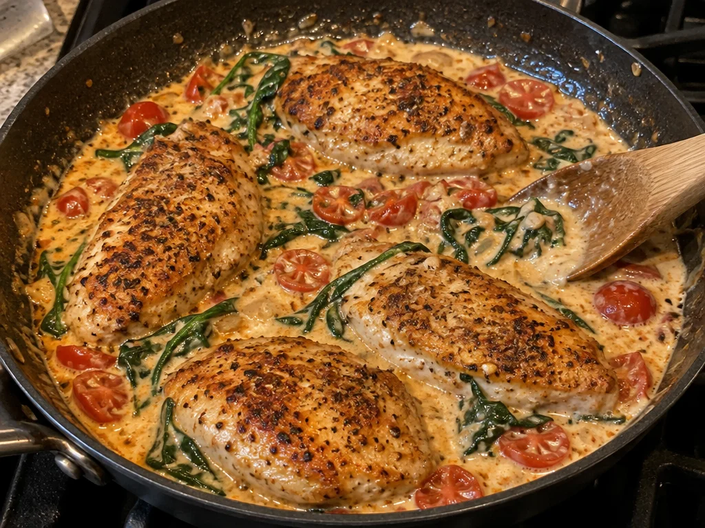 One-Pan Creamy Tuscan Parmesan Chicken Recipe