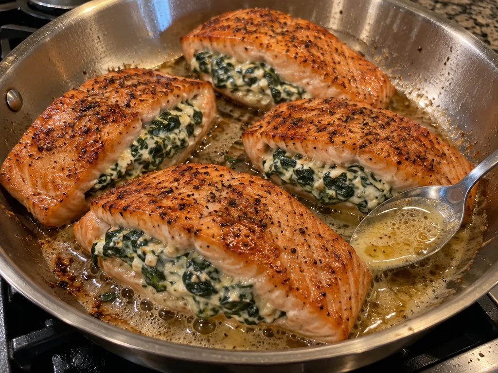 Salmon Stuffed with Creamy Spinach
