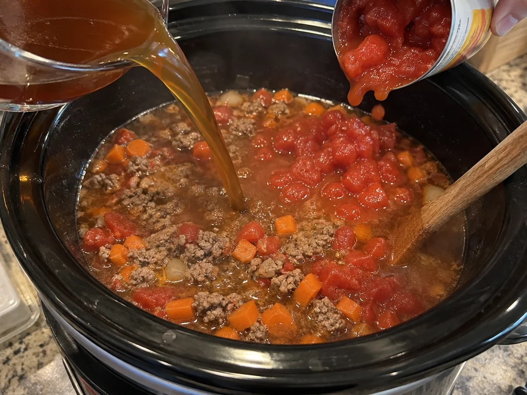 Slow Cooker Macaroni Cheeseburger Soup