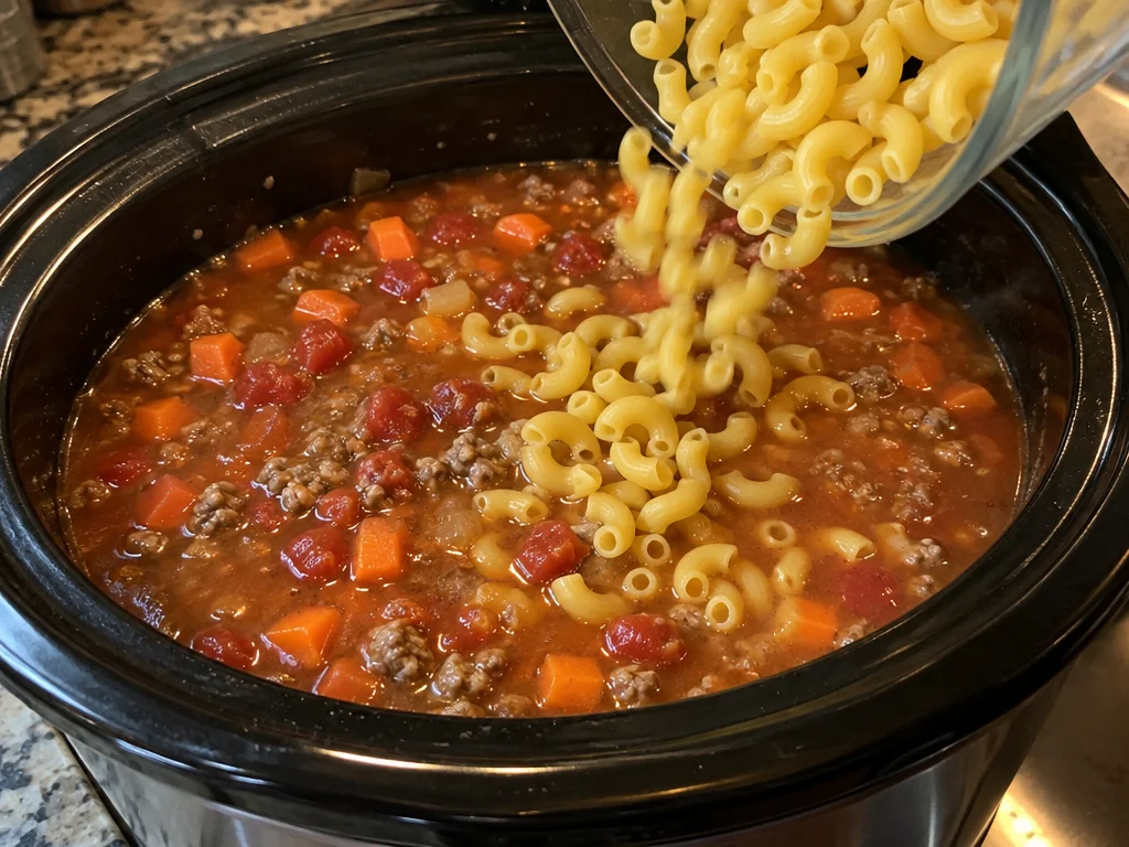 Slow Cooker Macaroni Cheeseburger Soup