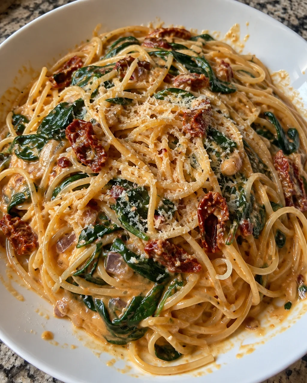 Spaghetti with Spinach and Sun-Dried Tomato Cream Sauce