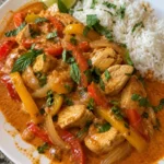 Delicious bowl of Thai Curry Coconut Chicken with vibrant vegetables and spices